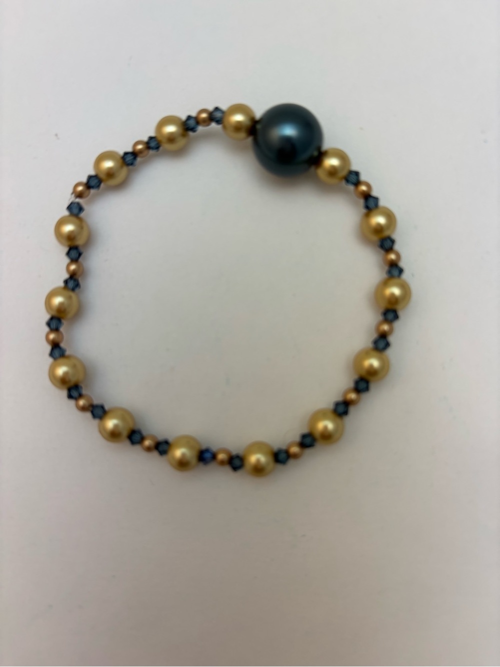 Gold and Blue Swarovski Crystal Pearl Stretch Bracelet